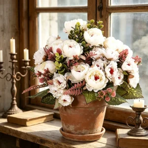 3 Bundles Artificial Peonies Flowers Boho Faux Flowers Arrangements Artificial Centerpiece Spring Bouquet Floral Wedding Decoration for Vase